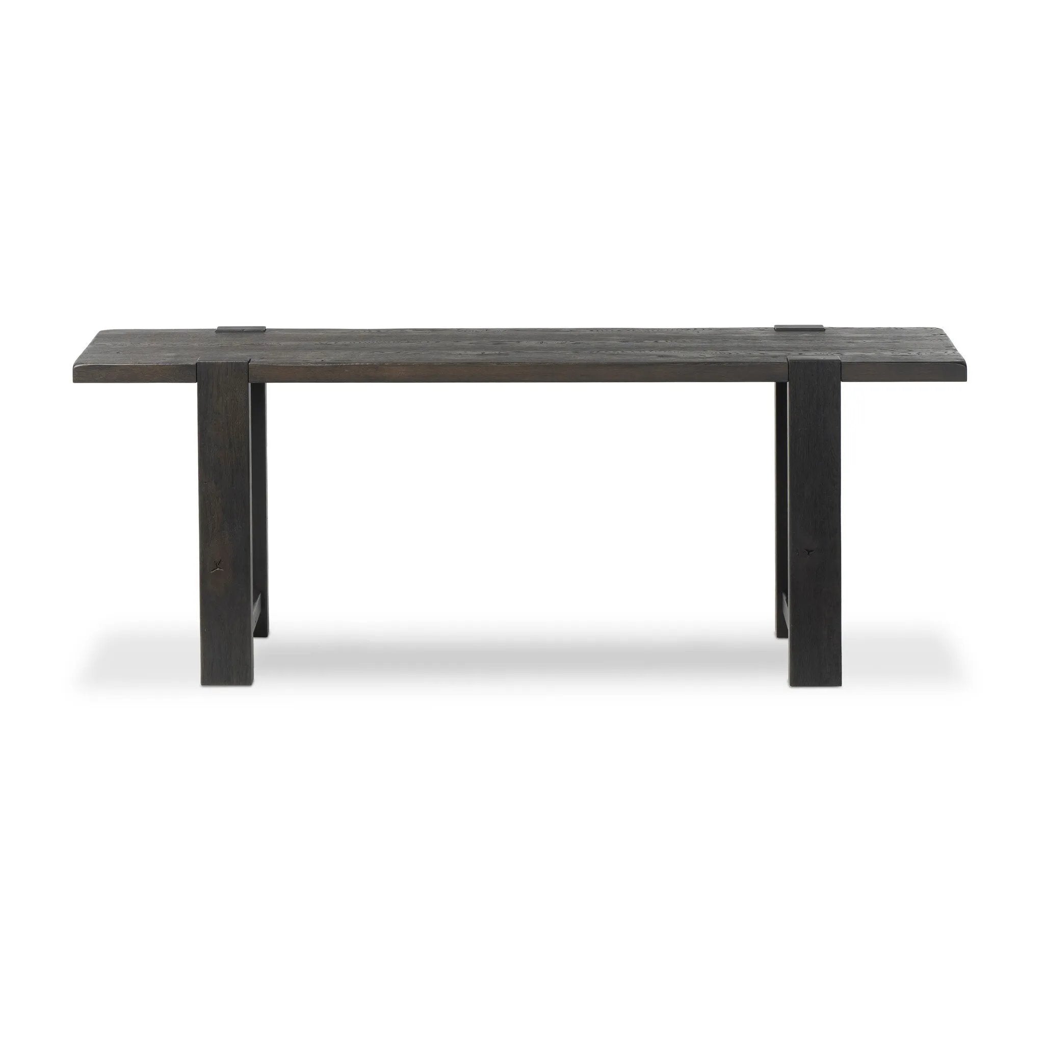 Smoked black oak shapes a simple, open-style console table, with through-tenon joints for an updated farmhouse look.As lovers of luxe style at Amethyst, we love the warm modern inspired Matei Console Table - Smoked Black. This item pairs well with other brands such as Surya and is perfect for minimalist homes Amethyst Home provides interior design, new home construction design consulting, vintage area rugs, and lighting in the Salt Lake City metro area.