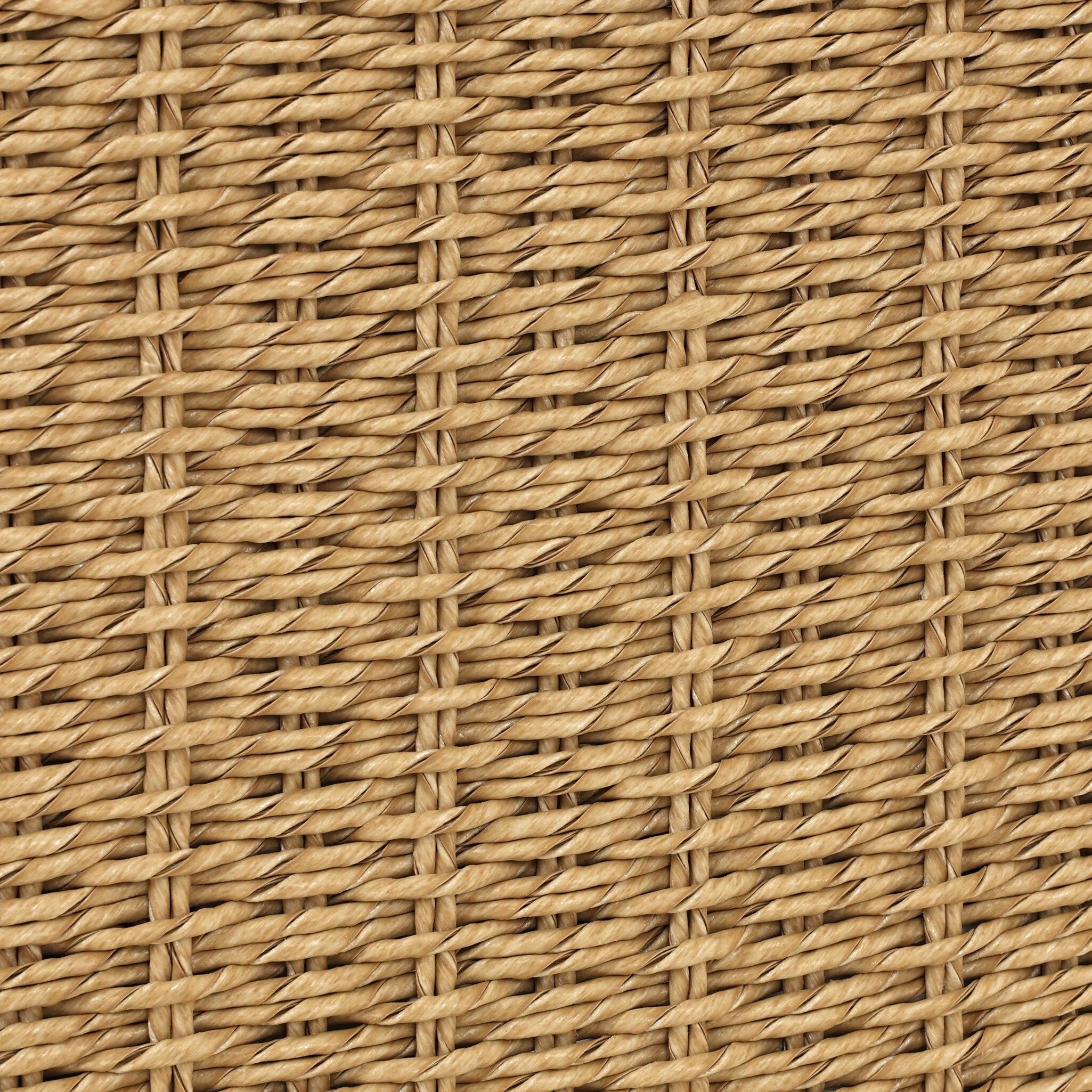 Sustainably made with zero waste, luxurious Italian upholstery places a new and unique spin on indoor/outdoor seating, offering soft, durable fabric that's highly resistant to sun, stains, mold and abrasion. Shell framing of faux hyacinth weaves for extra texture, with casters for ease of use. Amethyst Home provides interior design, new home construction design consulting, vintage area rugs, and lighting in the Alpharetta metro area.