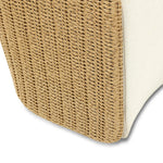 Sustainably made with zero waste, luxurious Italian upholstery places a new and unique spin on indoor/outdoor seating, offering soft, durable fabric that's highly resistant to sun, stains, mold and abrasion. Shell framing of faux hyacinth weaves for extra texture, with casters for ease of use. Amethyst Home provides interior design, new home construction design consulting, vintage area rugs, and lighting in the Laguna Beach metro area.