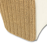 Sustainably made with zero waste, luxurious Italian upholstery places a new and unique spin on indoor/outdoor seating, offering soft, durable fabric that's highly resistant to sun, stains, mold and abrasion. Shell framing of faux hyacinth weaves for extra texture, with casters for ease of use. Amethyst Home provides interior design, new home construction design consulting, vintage area rugs, and lighting in the Laguna Beach metro area.