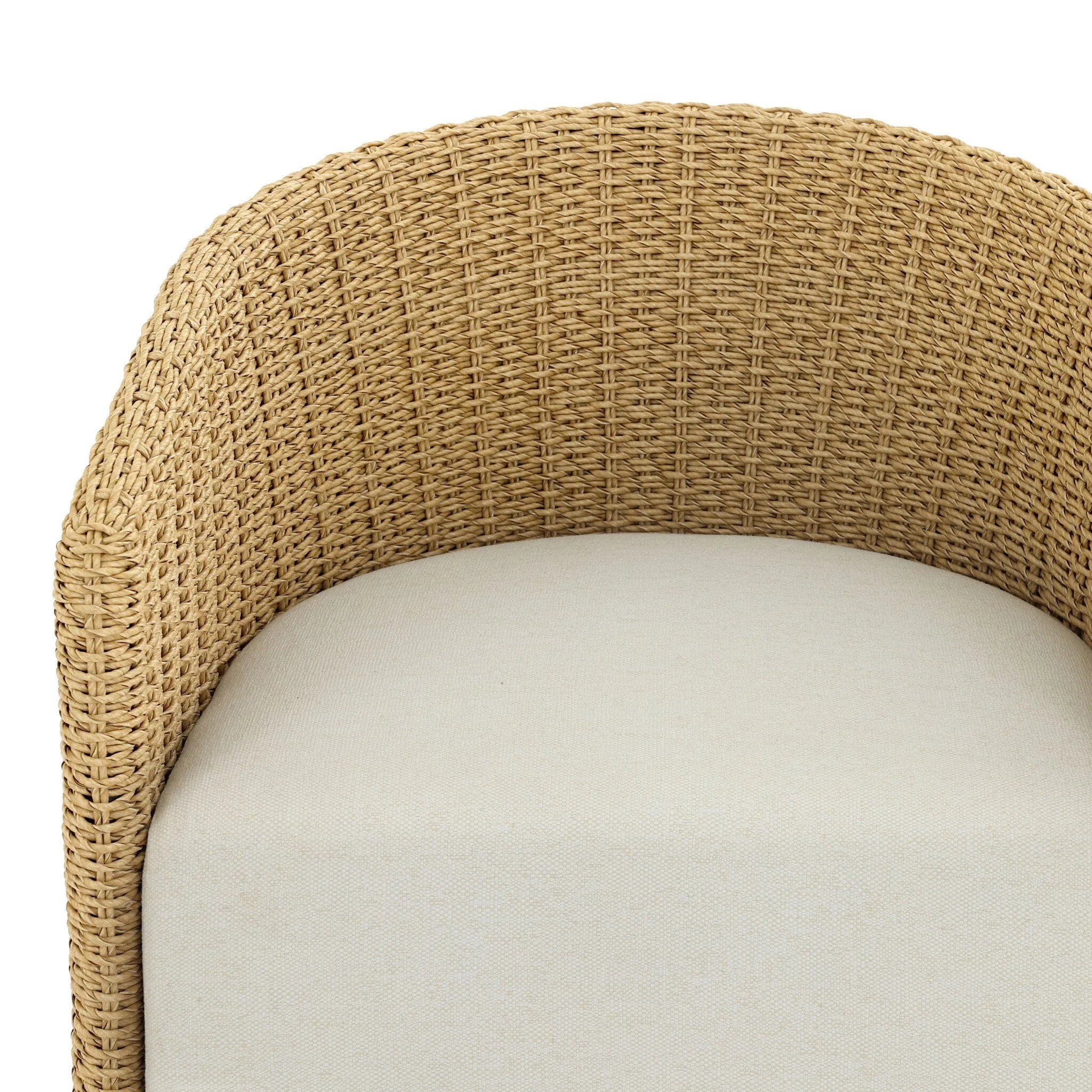 Sustainably made with zero waste, luxurious Italian upholstery places a new and unique spin on indoor/outdoor seating, offering soft, durable fabric that's highly resistant to sun, stains, mold and abrasion. Shell framing of faux hyacinth weaves for extra texture, with casters for ease of use. Amethyst Home provides interior design, new home construction design consulting, vintage area rugs, and lighting in the Monterey metro area.