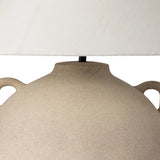 Featuring Mays Light Sand Porcelain Table Lamp by Four Hands at Amethyst Home. Inspired by vintage clay jars, a light sand-colored talavera lamp with handle-like detailing pairs with a tapered linen shade in a versatile ivory. Overall Dimensions: 22.00"w x 22.00"d x 21.00"h
 Shop this lamp at Amethyst - https://www.amethysthome.com/products/mays-light-sand-po. Amethyst Home provides interior design, new home construction design consulting, vintage area rugs, and lighting in the Houston metro area.