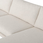 A minimalist form to redefine the contemporary sectional. Made from light, neutral high-performance with a slim profile, expert tailoring and plush cushions for comfort. Sleek metal legs and compact sizing make this piece a versatile anchor for smaller living spaces. Amethyst Home provides interior design, new home construction design consulting, vintage area rugs, and lighting in the Calabasas metro area.