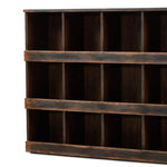 By the makers at Van Thiel, known for their antique-inspired pieces and hand-applied finishes. This solid pine bookcase features 12 cubbies for displaying books, favorite treasures and more. A multilayered hand-applied finish throughout gives it the look of a found piece. Amethyst Home provides interior design, new home construction design consulting, vintage area rugs, and lighting in the Los Angeles metro area.