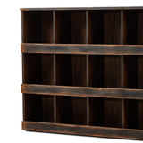 By the makers at Van Thiel, known for their antique-inspired pieces and hand-applied finishes. This solid pine bookcase features 12 cubbies for displaying books, favorite treasures and more. A multilayered hand-applied finish throughout gives it the look of a found piece. Amethyst Home provides interior design, new home construction design consulting, vintage area rugs, and lighting in the Los Angeles metro area.