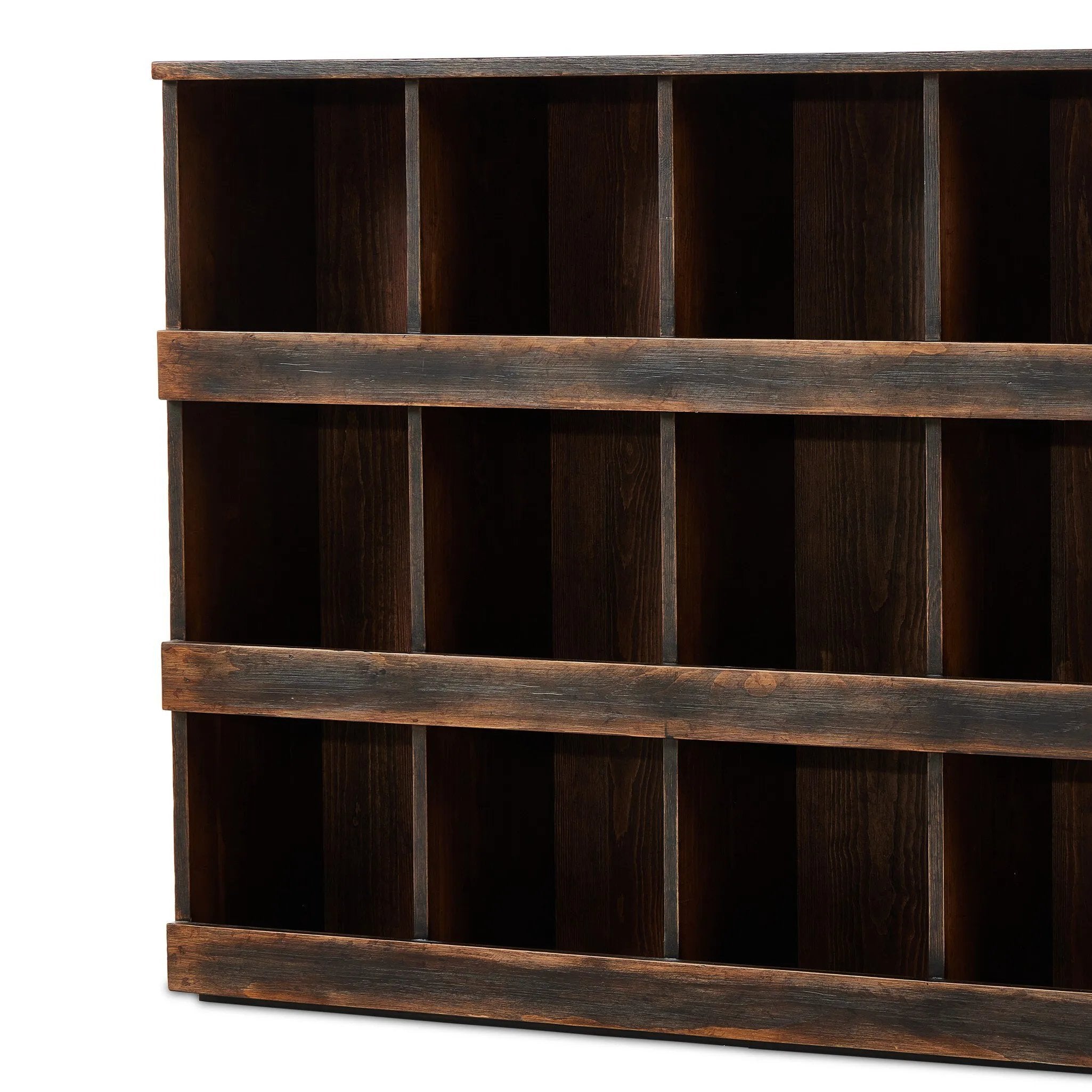 By the makers at Van Thiel, known for their antique-inspired pieces and hand-applied finishes. This solid pine bookcase features 12 cubbies for displaying books, favorite treasures and more. A multilayered hand-applied finish throughout gives it the look of a found piece. Amethyst Home provides interior design, new home construction design consulting, vintage area rugs, and lighting in the Los Angeles metro area.