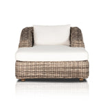 Traditional heritage shape on a grand scale. The outdoor chaise is crafted from durable natural teak in a gorgeous, woven pattern highlighting the texture's natural highs and lows. Oversized with deep-seated comfort for the ultimate outdoor lounge. Cover or store indoors during inclement weather and when not in use. Amethyst Home provides interior design, new home construction design consulting, vintage area rugs, and lighting in the Miami metro area.