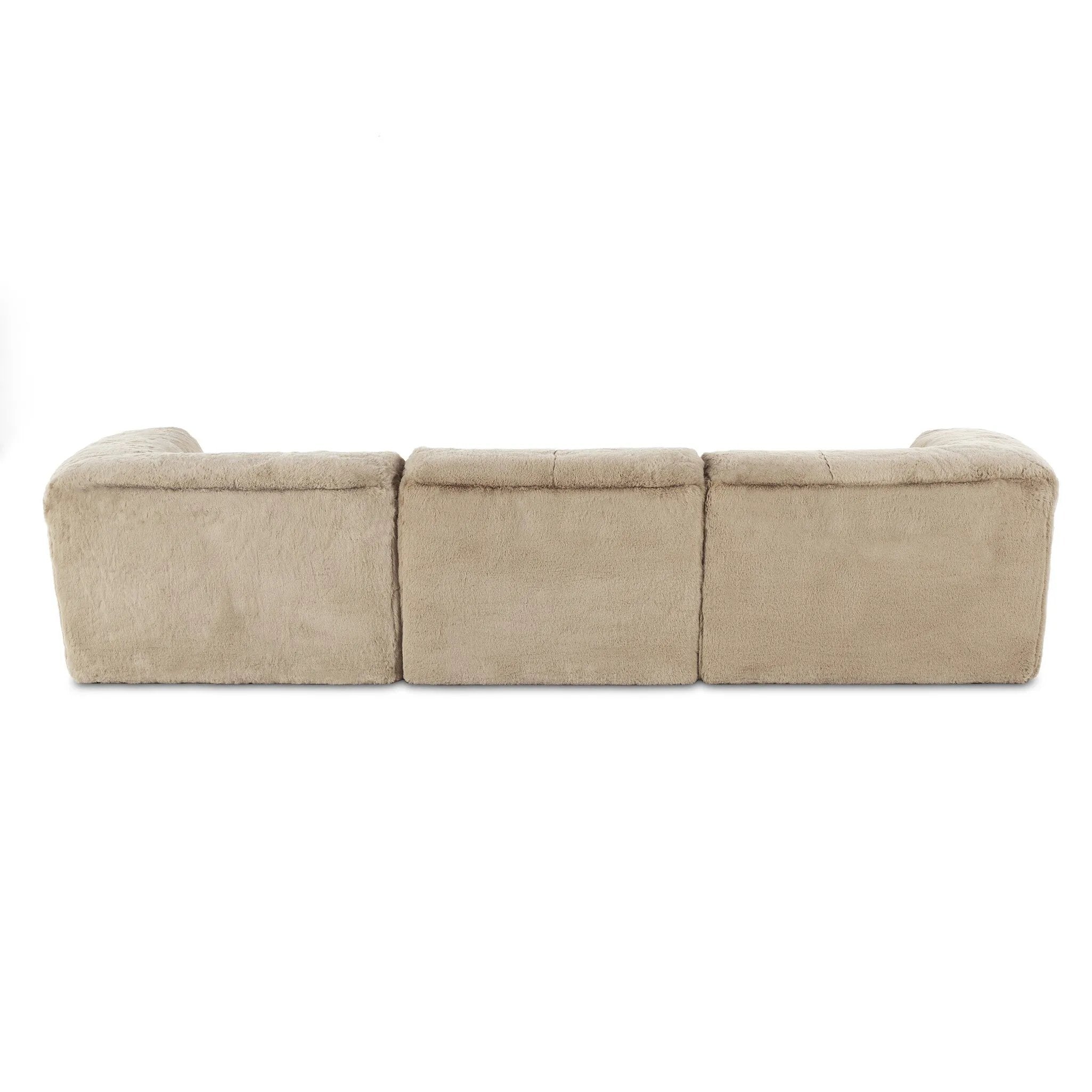 Modularity at its best — and comfiest. Three piece sectional covered in a plush fabric that's luxuriously soft to the touch Amethyst Home provides interior design, new home construction design consulting, vintage area rugs, and lighting in the Boston metro area.