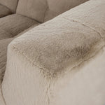 Modularity at its best — and comfiest. Three piece sectional covered in a plush fabric that's luxuriously soft to the touch Amethyst Home provides interior design, new home construction design consulting, vintage area rugs, and lighting in the Los Angeles metro area.