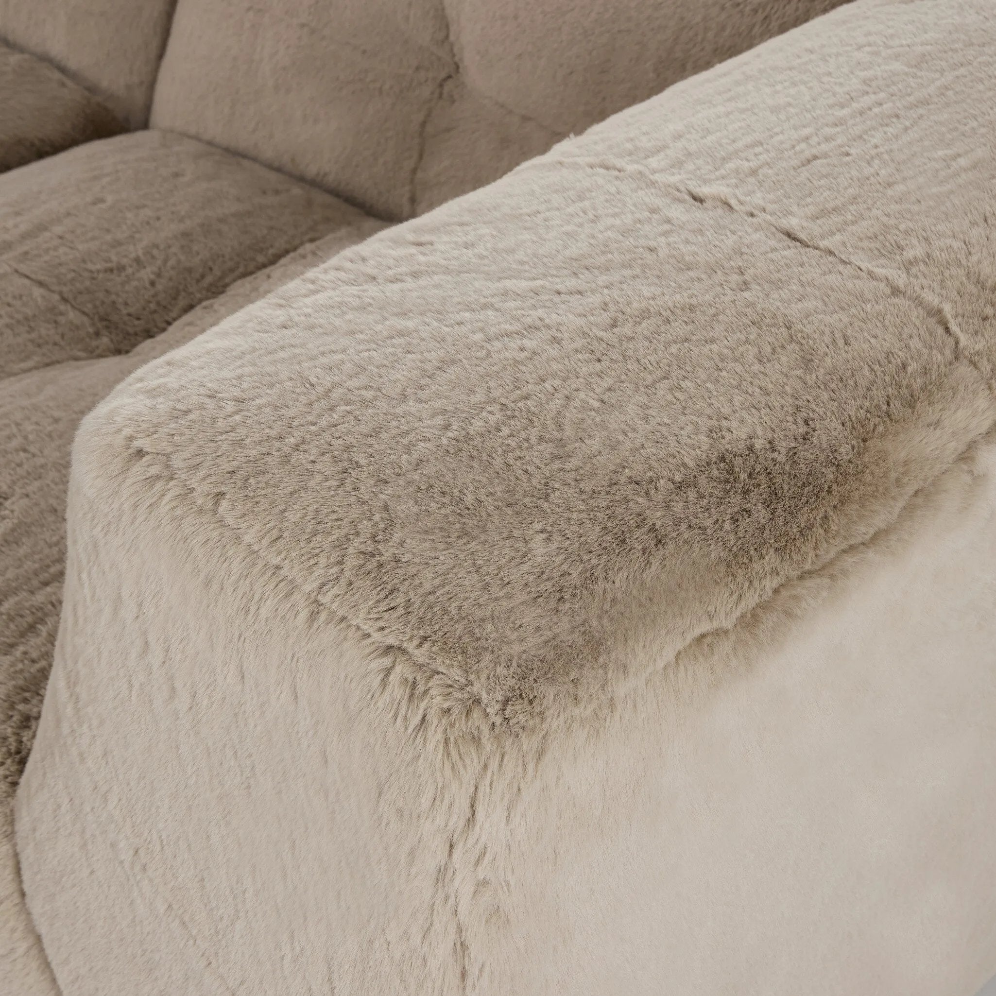 Modularity at its best — and comfiest. Three piece sectional covered in a plush fabric that's luxuriously soft to the touch Amethyst Home provides interior design, new home construction design consulting, vintage area rugs, and lighting in the Los Angeles metro area.