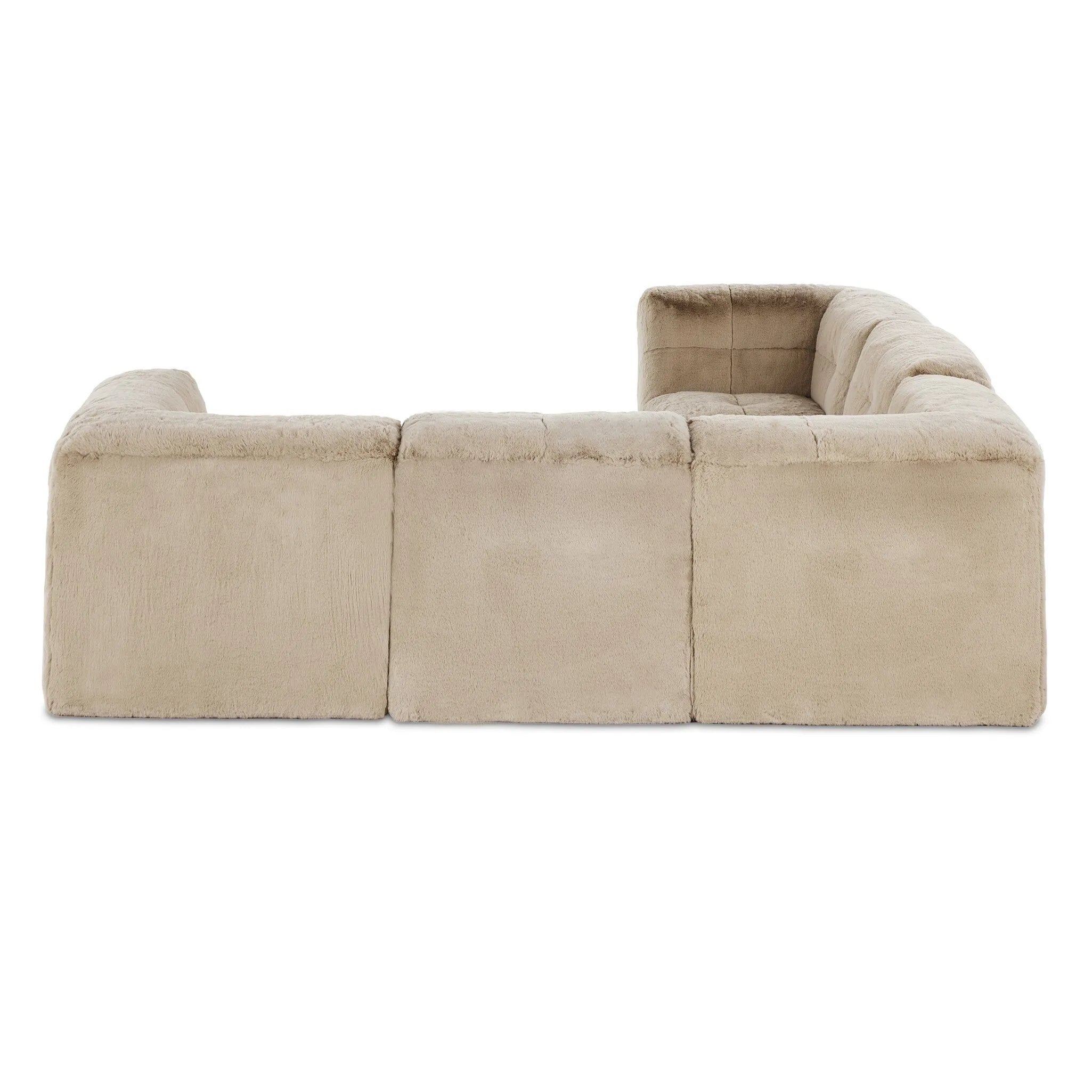 Modularity at its best — and comfiest. Five piece sectional covered in a plush fabric that's luxuriously soft to the touch Amethyst Home provides interior design, new home construction design consulting, vintage area rugs, and lighting in the Park City metro area.