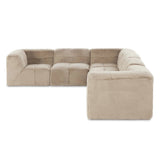 Modularity at its best — and comfiest. Six piece sectional covered in a plush fabric that's luxuriously soft to the touch Amethyst Home provides interior design, new home construction design consulting, vintage area rugs, and lighting in the Austin metro area.