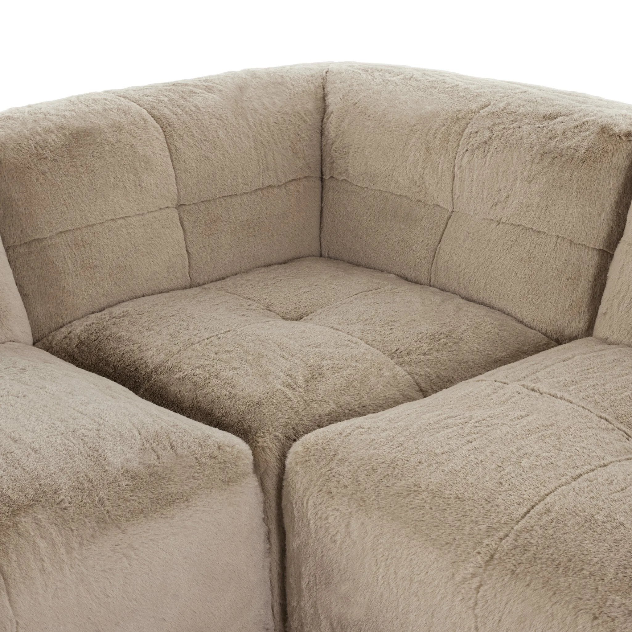 Modularity at its best — and comfiest. Six piece sectional covered in a plush fabric that's luxuriously soft to the touch Amethyst Home provides interior design, new home construction design consulting, vintage area rugs, and lighting in the Salt Lake City metro area.