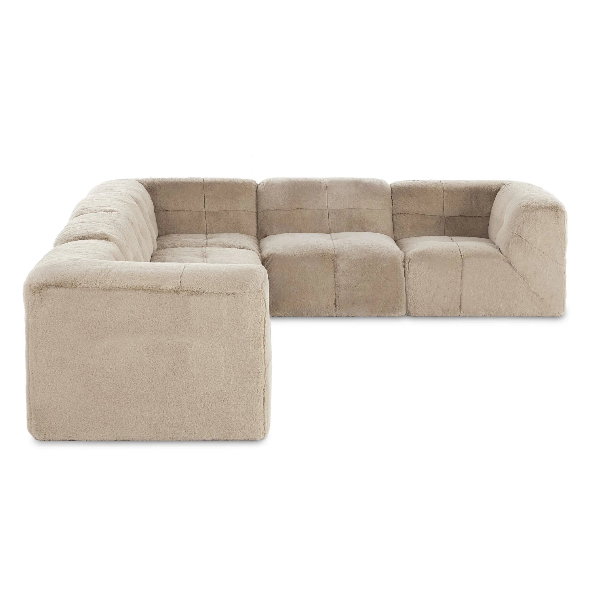 Modularity at its best — and comfiest. Six piece sectional covered in a plush fabric that's luxuriously soft to the touch Amethyst Home provides interior design, new home construction design consulting, vintage area rugs, and lighting in the Tampa metro area.