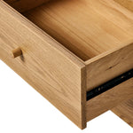 Inspired by a vintage general store counter, this console table features a heritage design with a modern twist. Thick oak legs with softened corners provide sturdy support, while oak knobs add a touch of classic charm. The inset tray top and varied drawer configuration offer ample storage Amethyst Home provides interior design, new home construction design consulting, vintage area rugs, and lighting in the Charlotte metro area.