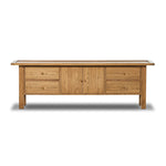 Inspired by a vintage general store counter, this console table features a heritage design with a modern twist. Thick oak legs with softened corners provide sturdy support, while oak knobs add a touch of classic charm. The inset tray top and varied drawer configuration offer ample storage Amethyst Home provides interior design, new home construction design consulting, vintage area rugs, and lighting in the Dallas metro area.