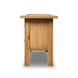 Inspired by a vintage general store counter, this console table features a heritage design with a modern twist. Thick oak legs with softened corners provide sturdy support, while oak knobs add a touch of classic charm. The inset tray top and varied drawer configuration offer ample storage Amethyst Home provides interior design, new home construction design consulting, vintage area rugs, and lighting in the Houston metro area.