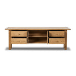 Inspired by a vintage general store counter, this console table features a heritage design with a modern twist. Thick oak legs with softened corners provide sturdy support, while oak knobs add a touch of classic charm. The inset tray top and varied drawer configuration offer ample storage Amethyst Home provides interior design, new home construction design consulting, vintage area rugs, and lighting in the Nashville metro area.