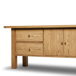 Inspired by a vintage general store counter, this console table features a heritage design with a modern twist. Thick oak legs with softened corners provide sturdy support, while oak knobs add a touch of classic charm. The inset tray top and varied drawer configuration offer ample storage Amethyst Home provides interior design, new home construction design consulting, vintage area rugs, and lighting in the Washington metro area.
