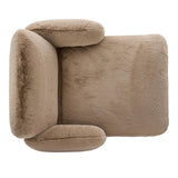 Oversized and modern, this billowy chaise is a statement piece whether styled alone or with an existing living room setup. The cream basketweave covering subdues bold arms and cylindrical legs. With spring suspension in the seat cushion and webbed suspension in the back, the piece is designed with durability and comfort in mind. Amethyst Home provides interior design, new home construction design consulting, vintage area rugs, and lighting in the Calabasas metro area.