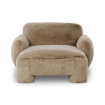 Oversized and modern, this billowy chaise is a statement piece whether styled alone or with an existing living room setup. The cream basketweave covering subdues bold arms and cylindrical legs. With spring suspension in the seat cushion and webbed suspension in the back, the piece is designed with durability and comfort in mind. Amethyst Home provides interior design, new home construction design consulting, vintage area rugs, and lighting in the Houston metro area.