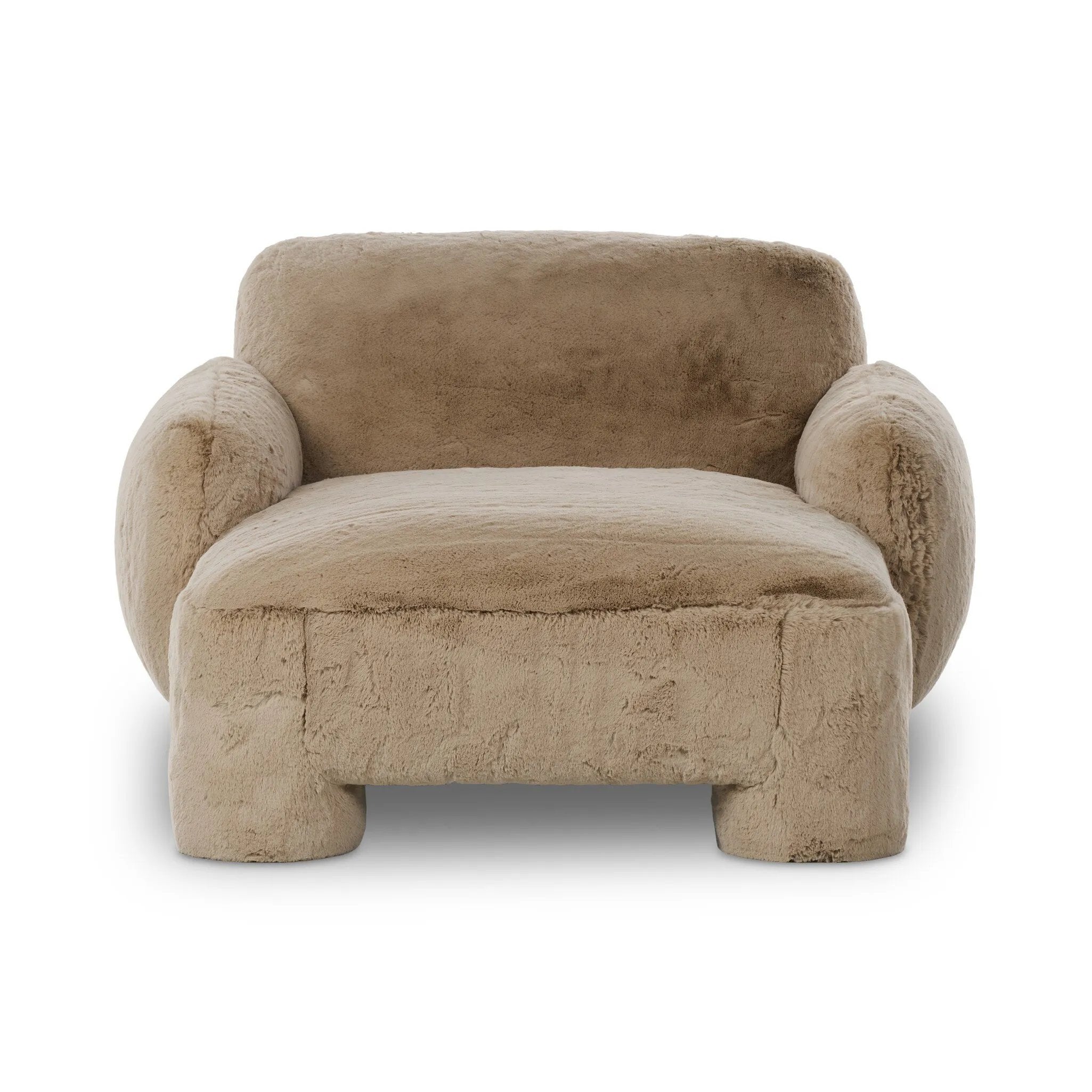 Oversized and modern, this billowy chaise is a statement piece whether styled alone or with an existing living room setup. The cream basketweave covering subdues bold arms and cylindrical legs. With spring suspension in the seat cushion and webbed suspension in the back, the piece is designed with durability and comfort in mind. Amethyst Home provides interior design, new home construction design consulting, vintage area rugs, and lighting in the Houston metro area.