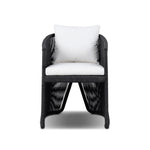 Featuring Mondira Arashi Salt Outdoor Dining Chair by Four Hands at Amethyst Home. A stunning spot for outdoor daydreaming. The linear rope-based design on this beautifully woven outdoor dining chair is paired with clean curves. Designed with an angular cutout detail on back so the seat is stunning from all angles. Back and seat cushions are UV-resistant, wate. Amethyst Home provides interior design, new home construction design consulting, vintage area rugs, and lighting in the Dallas metro area.