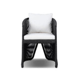 Featuring Mondira Arashi Salt Outdoor Dining Chair by Four Hands at Amethyst Home. A stunning spot for outdoor daydreaming. The linear rope-based design on this beautifully woven outdoor dining chair is paired with clean curves. Designed with an angular cutout detail on back so the seat is stunning from all angles. Back and seat cushions are UV-resistant, wate. Amethyst Home provides interior design, new home construction design consulting, vintage area rugs, and lighting in the Dallas metro area.
