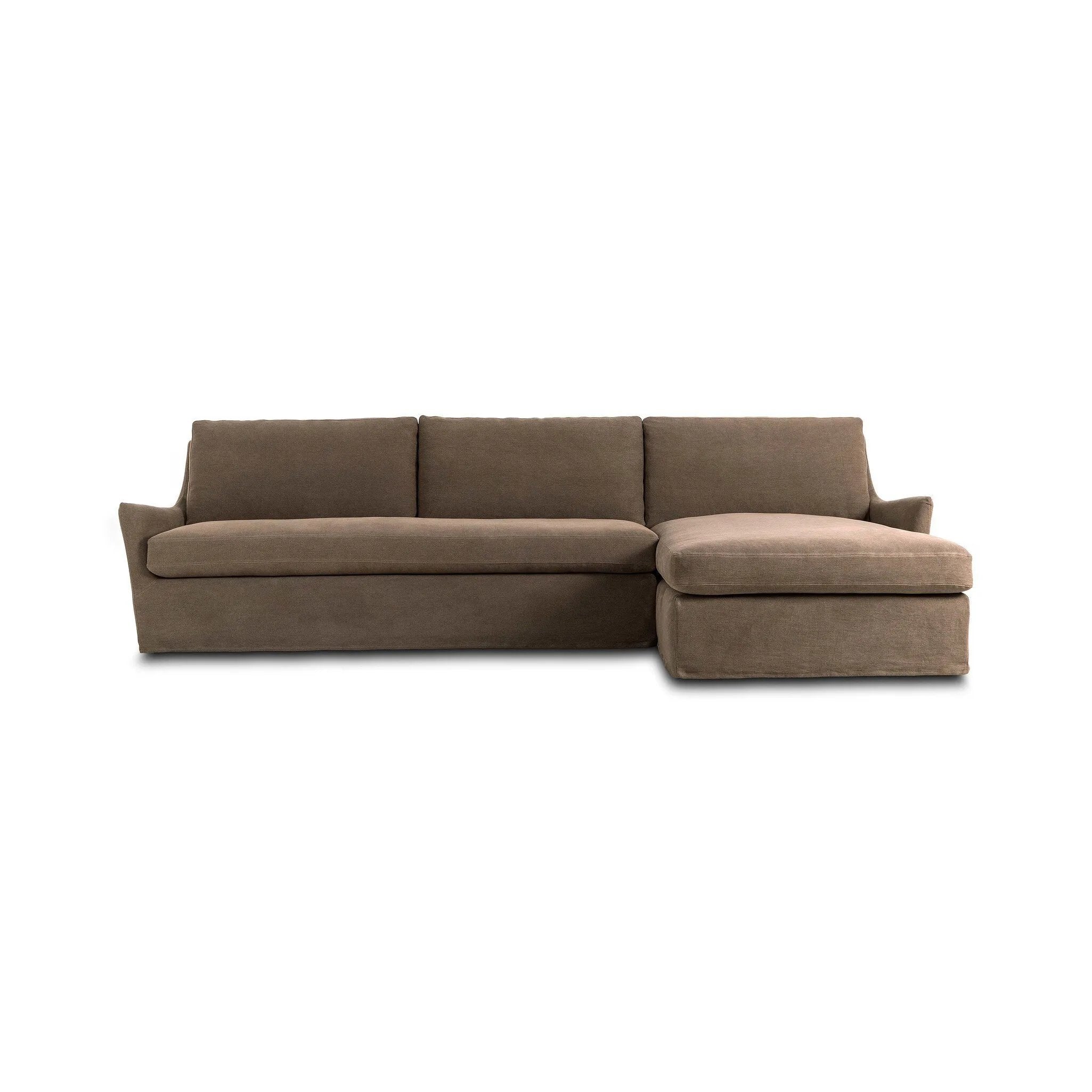This two-piece sectional is defined by slightly sloping, flared arms and a floor-length slipcover. Finished in a soft, tight weave slipcover for a traditional style. Durable and soft to the touch, Libeco™-sourced linens are artisan-made and free of toxic chemicals. Slipcovered styles are fully removable and machine-washable for easy care Amethyst Home provides interior design, new home construction design consulting, vintage area rugs, and lighting in the Park City metro area.