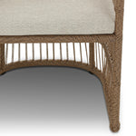 Cottage-inspired, faux hyacinth mimics its natural counterpart, with joint wrapping and texture for depth and character defining this outdoor dining chair. Varied proportion for dimension. Upholstered in a UV-resistant, water-repellent, quick-drying fabric. Cover or store indoors during inclement weather and when not in use Amethyst Home provides interior design, new home construction design consulting, vintage area rugs, and lighting in the Seattle metro area.