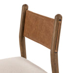 Mixed materials place a modern twist on the sling-back dining chair. A solid oak frame forms rounded dowel legs for a touch of traditionalism, with top-grain leather in a warm chestnut Amethyst Home provides interior design, new home construction design consulting, vintage area rugs, and lighting in the Calabasas metro area.