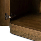Finished in a unique rye, a mix of solid oak and oak veneer shape a simplified four-door sideboard, with subtly rounded corners for a touch of softness. Large, exaggerated hardware finishes the look.As fans of natural aesthetics at Amethyst, we love the nature inspired Morley Sideboard - Rye Medium Burl Oak Veneer. Amethyst Home provides interior design, new home construction design consulting, vintage area rugs, and lighting in the Tampa metro area.