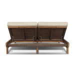 Create an outdoor space that transports you to far corners of the globe. Inspired by traditional daybeds found in Indonesia, this outdoor double chaise features a beautifully crafted frame made of FSC-certified solid teak with pull-through details and monochromatic weaving throughout. Amethyst Home provides interior design, new home construction design consulting, vintage area rugs, and lighting in the Omaha metro area.