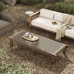 Featuring Moxie Stained Toasted Brown Outdoor Coffee Table by Four Hands at Amethyst Home. Create an outdoor space that transports you to far corners of the globe. Inspired by traditional designs found throughout Indonesia, this outdoor bench features a beautifully crafted frame made of FSC-certified solid teak with pull-through details and monochromatic weavin. Amethyst Home provides interior design, new home construction design consulting, vintage area rugs, and lighting in the Miami metro area.