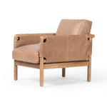 Safari inspiration meets zen aspirations. A cylindrical frame is crafted, smoothed and rounded from solid ash wood. Includes two loose feather-blend cushions covered in subtly distressed thick cut leather in a neutral taupe hue for a monochromatic look Amethyst Home provides interior design, new home construction design consulting, vintage area rugs, and lighting in the Alpharetta metro area.