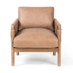 Safari inspiration meets zen aspirations. A cylindrical frame is crafted, smoothed and rounded from solid ash wood. Includes two loose feather-blend cushions covered in subtly distressed thick cut leather in a neutral taupe hue for a monochromatic look Amethyst Home provides interior design, new home construction design consulting, vintage area rugs, and lighting in the Los Angeles metro area.