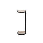 Hammered gunmetal forms a classic C-style frame for top and bottom surfaces of cream marble. Smaller scale enables moving from room to room with ease Amethyst Home provides interior design, new home construction design consulting, vintage area rugs, and lighting in the Miami metro area.