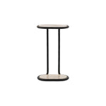 Hammered gunmetal forms a classic C-style frame for top and bottom surfaces of cream marble. Smaller scale enables moving from room to room with ease Amethyst Home provides interior design, new home construction design consulting, vintage area rugs, and lighting in the Park City metro area.