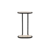 Hammered gunmetal forms a classic C-style frame for top and bottom surfaces of cream marble. Smaller scale enables moving from room to room with ease Amethyst Home provides interior design, new home construction design consulting, vintage area rugs, and lighting in the Park City metro area.