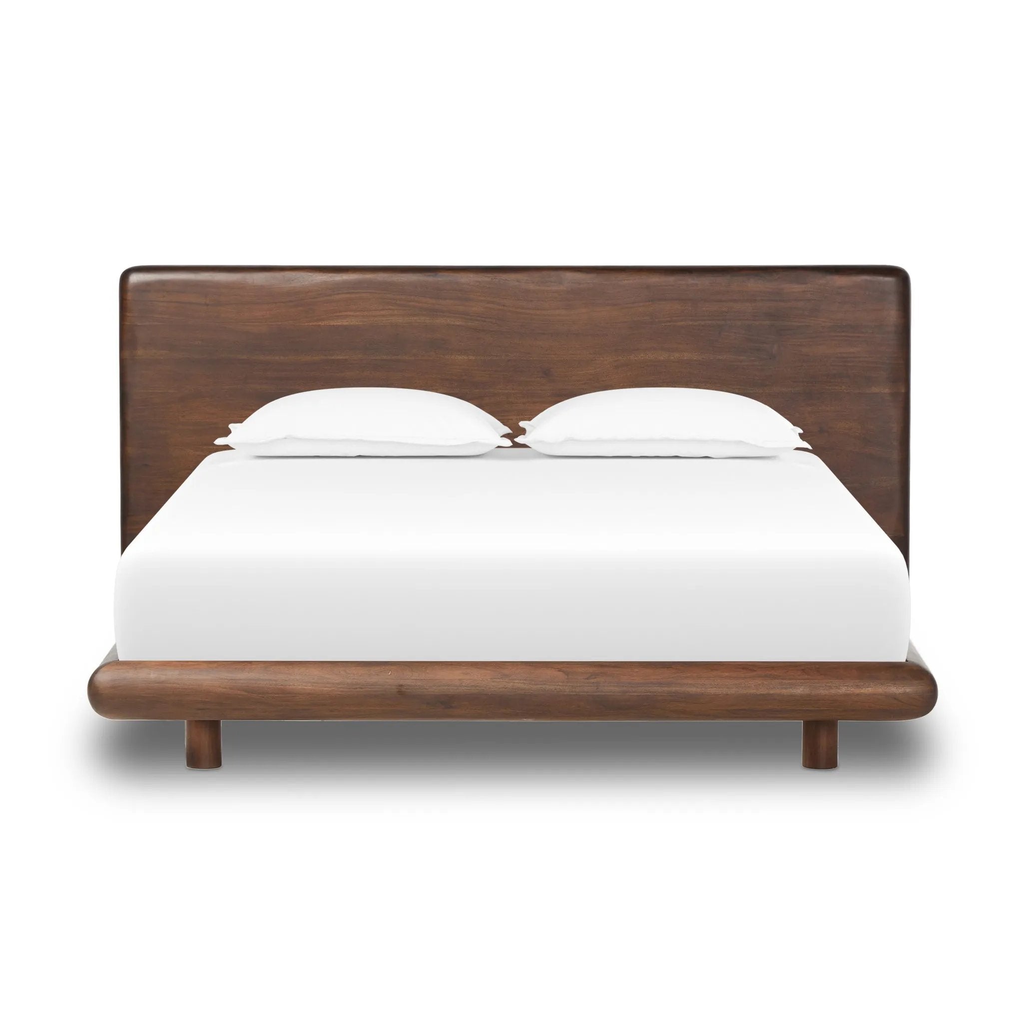 Faux live edges elevate this slab-inspired bed made of rustic brown acacia. Rounded edges and inset legs soften an elongated silhouette. Platform-style base. Not compatible with adjustable frames Amethyst Home provides interior design, new home construction design consulting, vintage area rugs, and lighting in the Charlotte metro area.