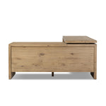 Customization and functionality fuse in a rotating desk of aged smoked oak. With plenty of storage space by way of drawers and cabinetry, a unique L shape and 360-degree mobility offer several orientation options, to comfortably suit a wide range of spaces Amethyst Home provides interior design, new home construction design consulting, vintage area rugs, and lighting in the Miami metro area.