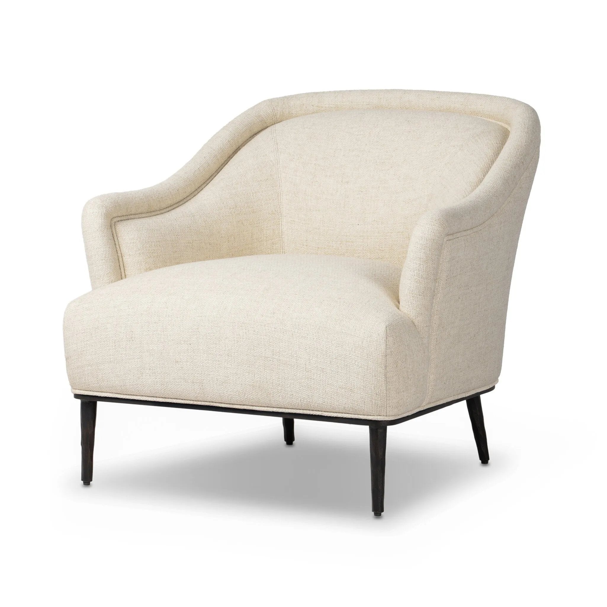 With elements of past eras at play, this updated Deco chair features a rounded back, sloped arms and a dramatic channel. The iron base and tapered legs support the cushiony seat — built with spring suspensions for long-lasting comfort. Amethyst Home provides interior design, new home construction design consulting, vintage area rugs, and lighting in the Omaha metro area.
