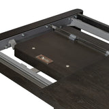 Made from smoked black oak with intentional cracking for an aged look, a self-storing extension creates space for extra guests. Equipped with four lockable wheels for easy extension to 116" Amethyst Home provides interior design, new home construction design consulting, vintage area rugs, and lighting in the Houston metro area.