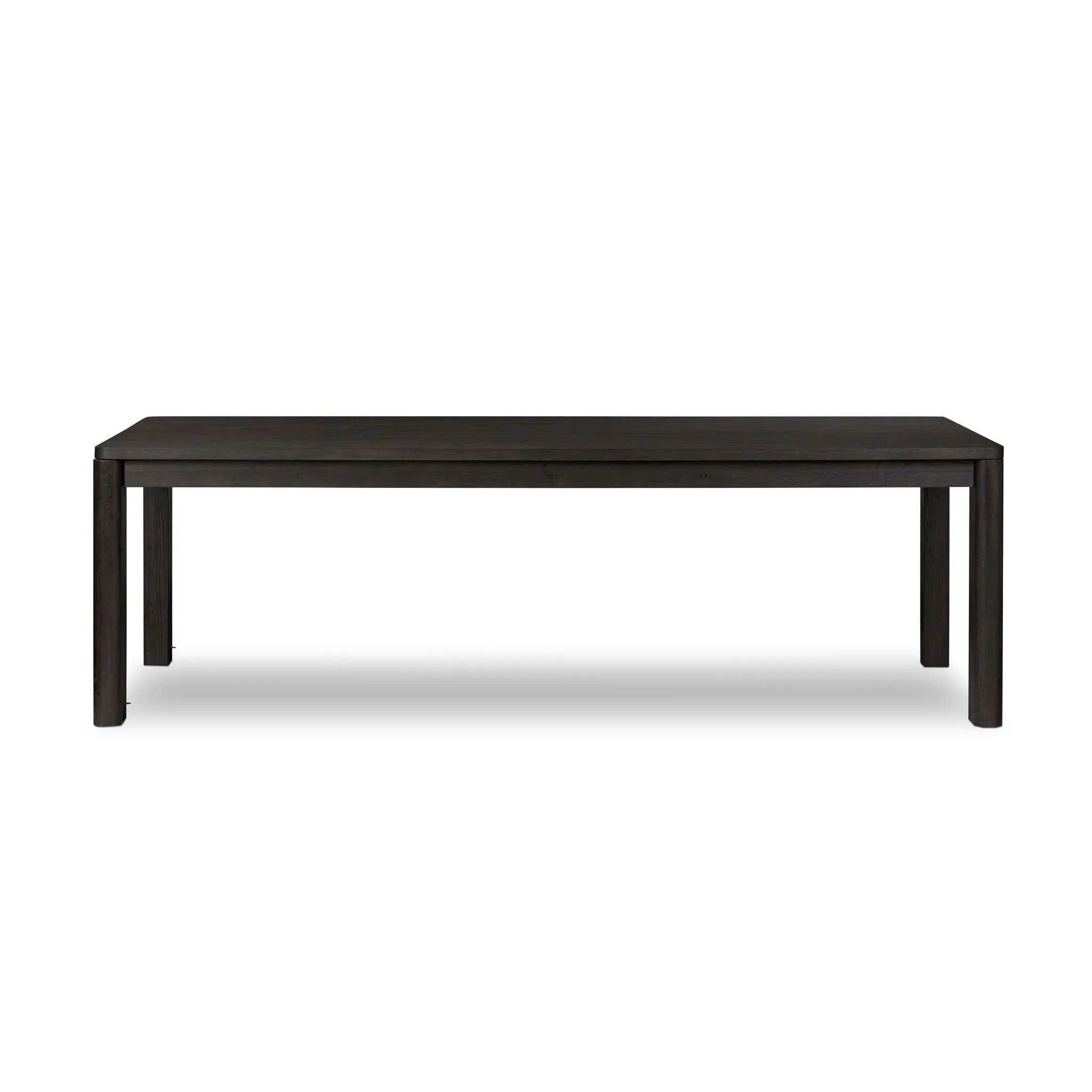 Made from smoked black oak with intentional cracking for an aged look, a self-storing extension creates space for extra guests. Equipped with four lockable wheels for easy extension to 116" Amethyst Home provides interior design, new home construction design consulting, vintage area rugs, and lighting in the Los Angeles metro area.