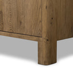 Made from resawn oak with a worn, natural finish, a long, streamlined sideboard offers ample storage space behind four push-latch doors. Subtly rounded corners add softness to otherwise clean lines, while knots and graining offer a naturally rich look. Dual rear cutouts for seamless cord management Amethyst Home provides interior design, new home construction design consulting, vintage area rugs, and lighting in the Park City metro area.