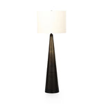 A striking silhouette. An antique brass finish highlights iron's gradual blending of hues for a distinctive ombre effect on this tapered metal base. Topped with a 100% cotton shade Amethyst Home provides interior design, new home construction design consulting, vintage area rugs, and lighting in the Los Angeles metro area.