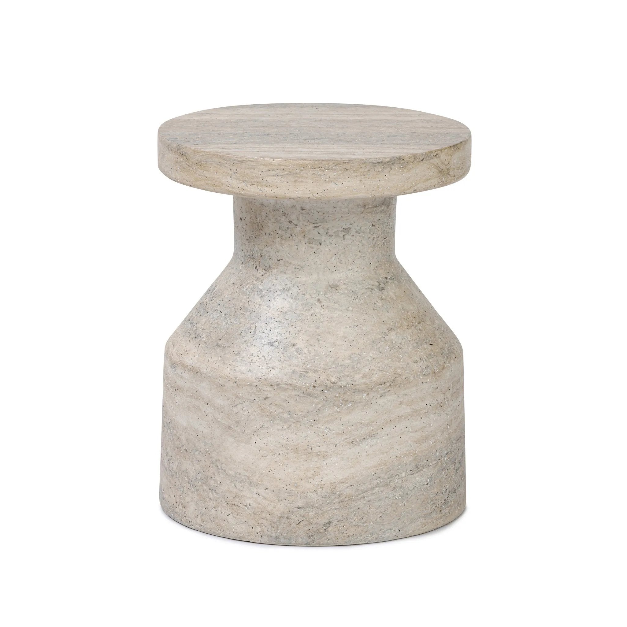 With heavy texture and contemporary shaping, an end table of naturally hued concrete can be styled just about anywhere Amethyst Home provides interior design, new home construction design consulting, vintage area rugs, and lighting in the Los Angeles metro area.