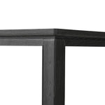 The timeless Parsons table is reimagined, with a rustic black finish and unique relief detail between the tabletop and apron Amethyst Home provides interior design, new home construction design consulting, vintage area rugs, and lighting in the Calabasas metro area.