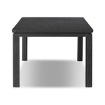 The timeless Parsons table is reimagined, with a rustic black finish and unique relief detail between the tabletop and apron Amethyst Home provides interior design, new home construction design consulting, vintage area rugs, and lighting in the Des Moines metro area.