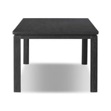 The timeless Parsons table is reimagined, with a rustic black finish and unique relief detail between the tabletop and apron Amethyst Home provides interior design, new home construction design consulting, vintage area rugs, and lighting in the Des Moines metro area.